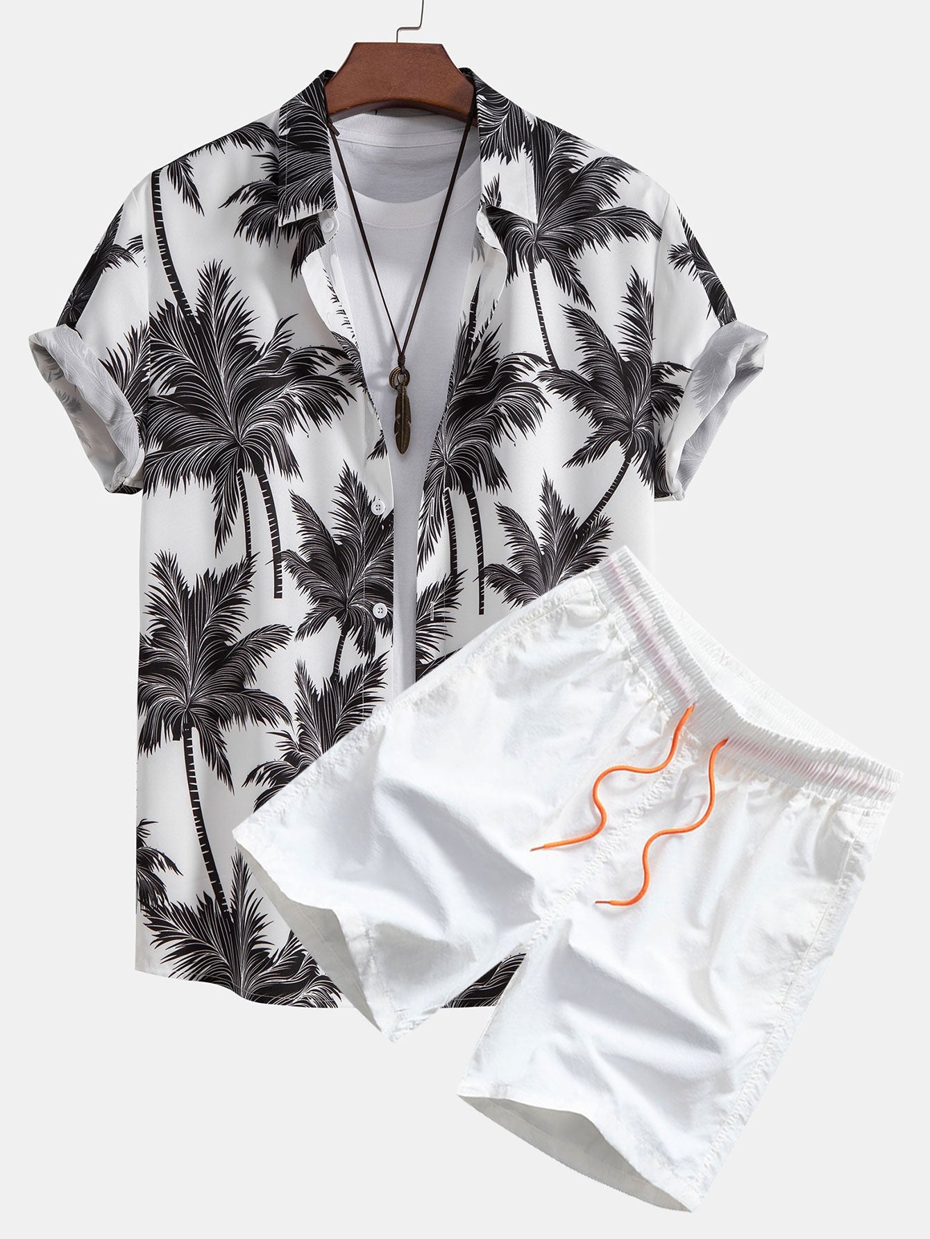 Palm Tree Print Button Up Shirt & Swim Short Set