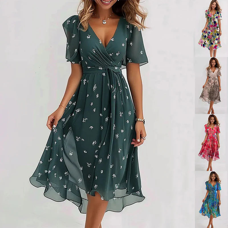 Lynette™ | Elegant Short Sleeve Chiffon Dress