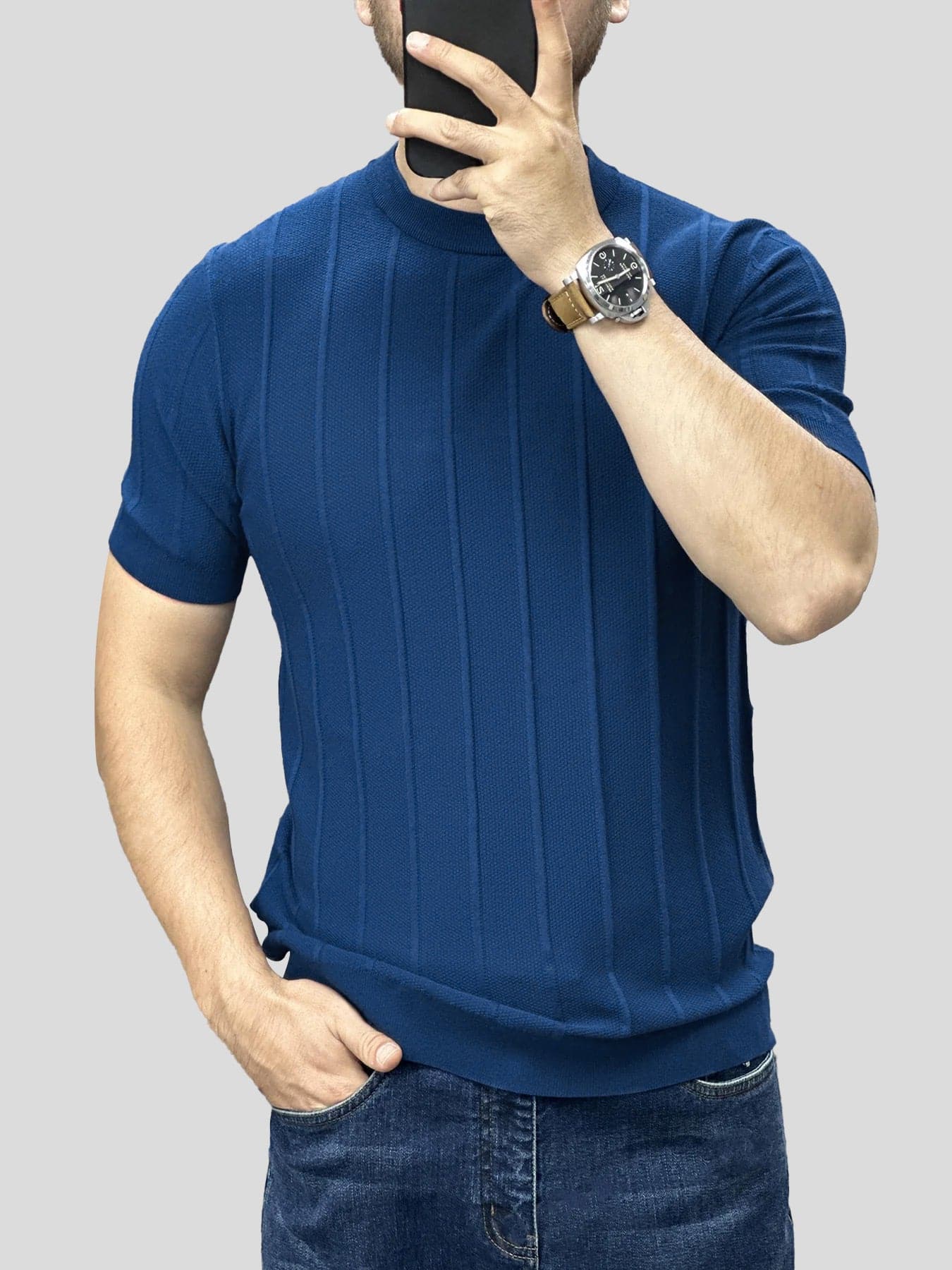 Breathable Striped Short Sleeve Knitted T-Shirt