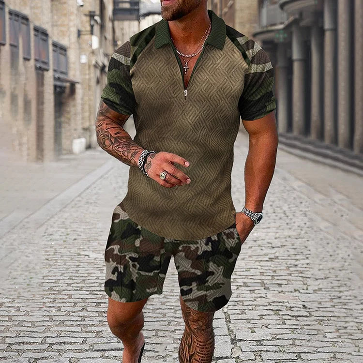 Camouflage Polo Shirt And Shorts Set