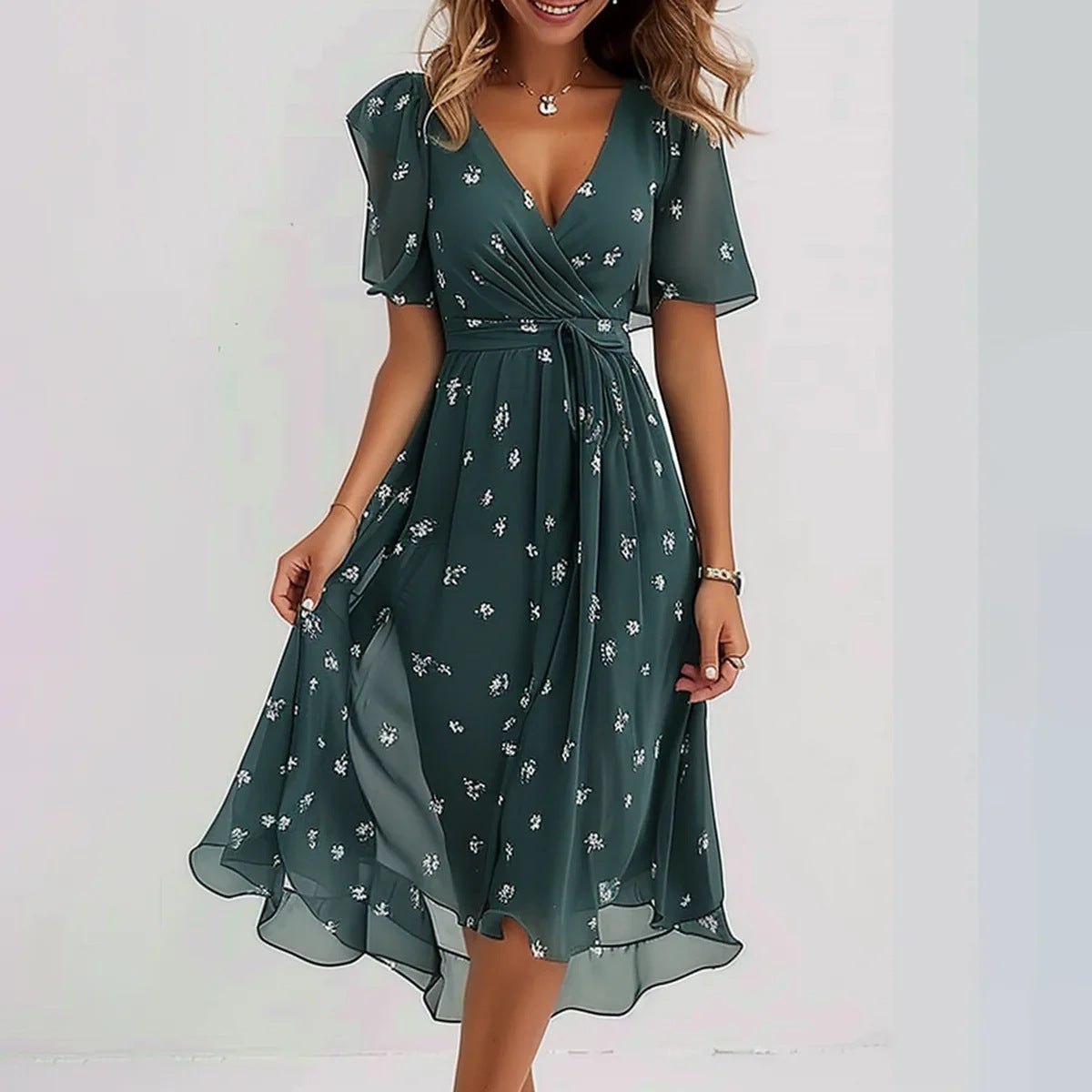 Lynette™ | Elegant Short Sleeve Chiffon Dress