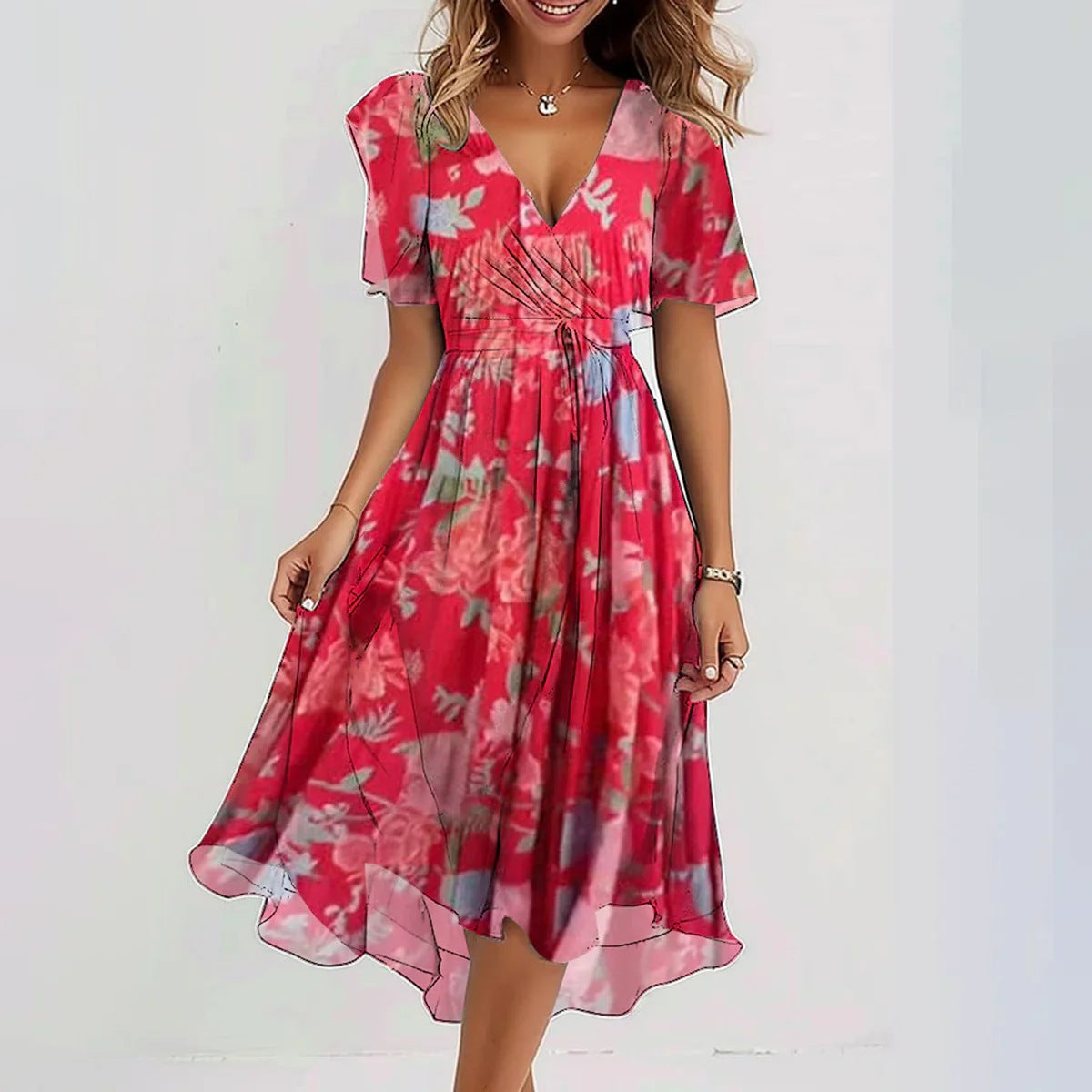 Lynette™ | Elegant Short Sleeve Chiffon Dress