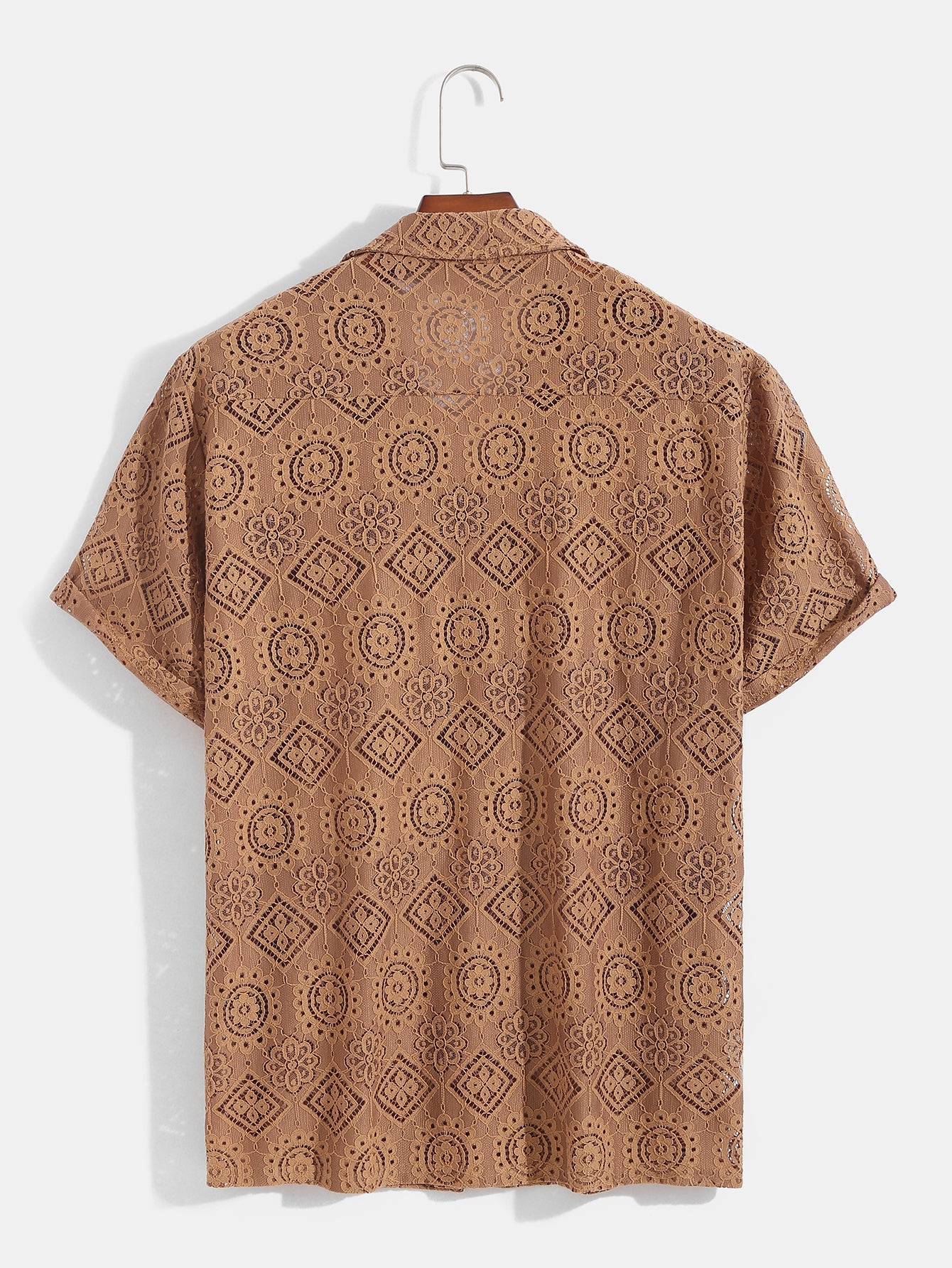 Lace Hollow Cuban Collar Shirt Tan