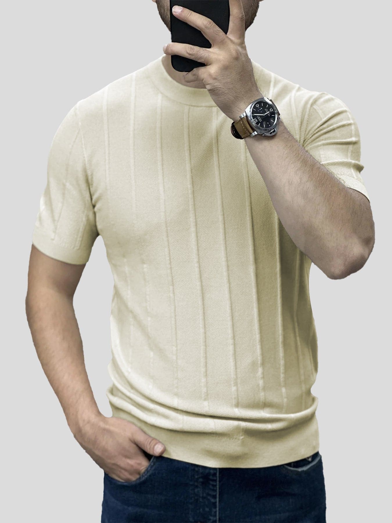 Breathable Striped Short Sleeve Knitted T-Shirt