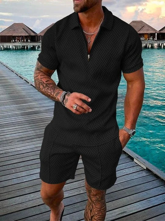 Black Polo Shirt And Shorts Set