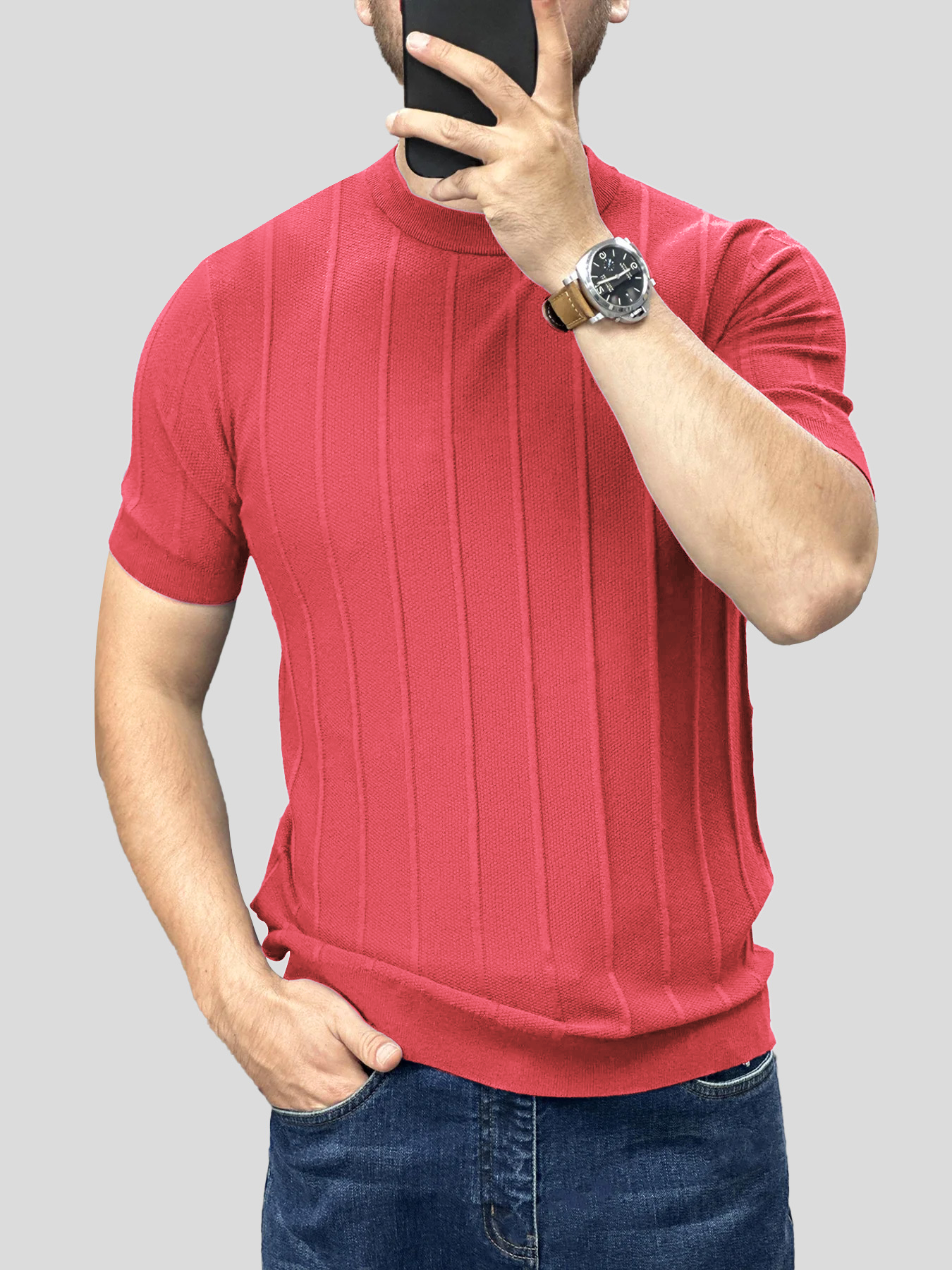 Breathable Striped Short Sleeve Knitted T-Shirt