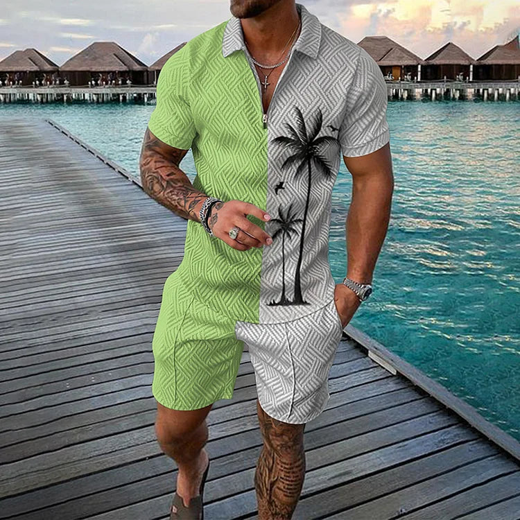 Coconut Tree Polo Shirt And Shorts Set