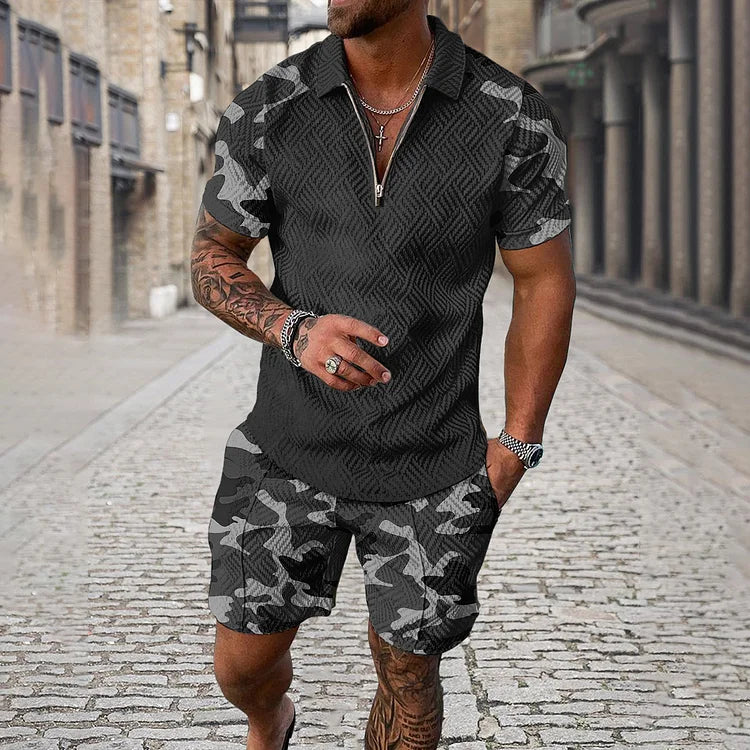 Camouflage Polo Shirt And Shorts Set