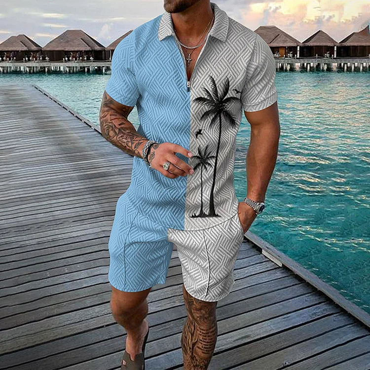 Coconut Tree Polo Shirt And Shorts Set