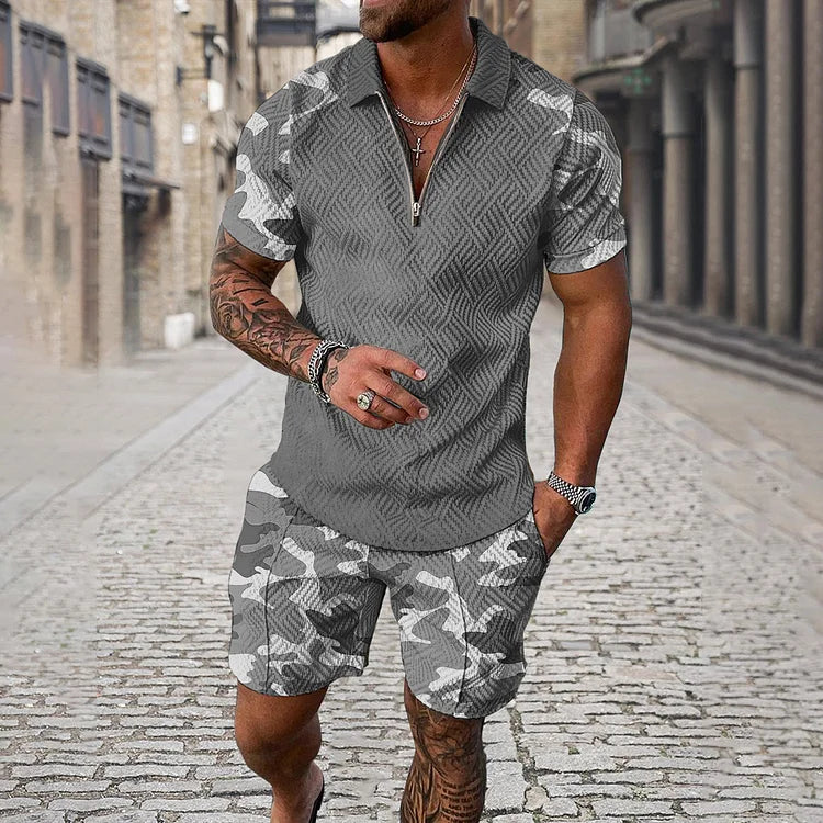 Camouflage Polo Shirt And Shorts Set