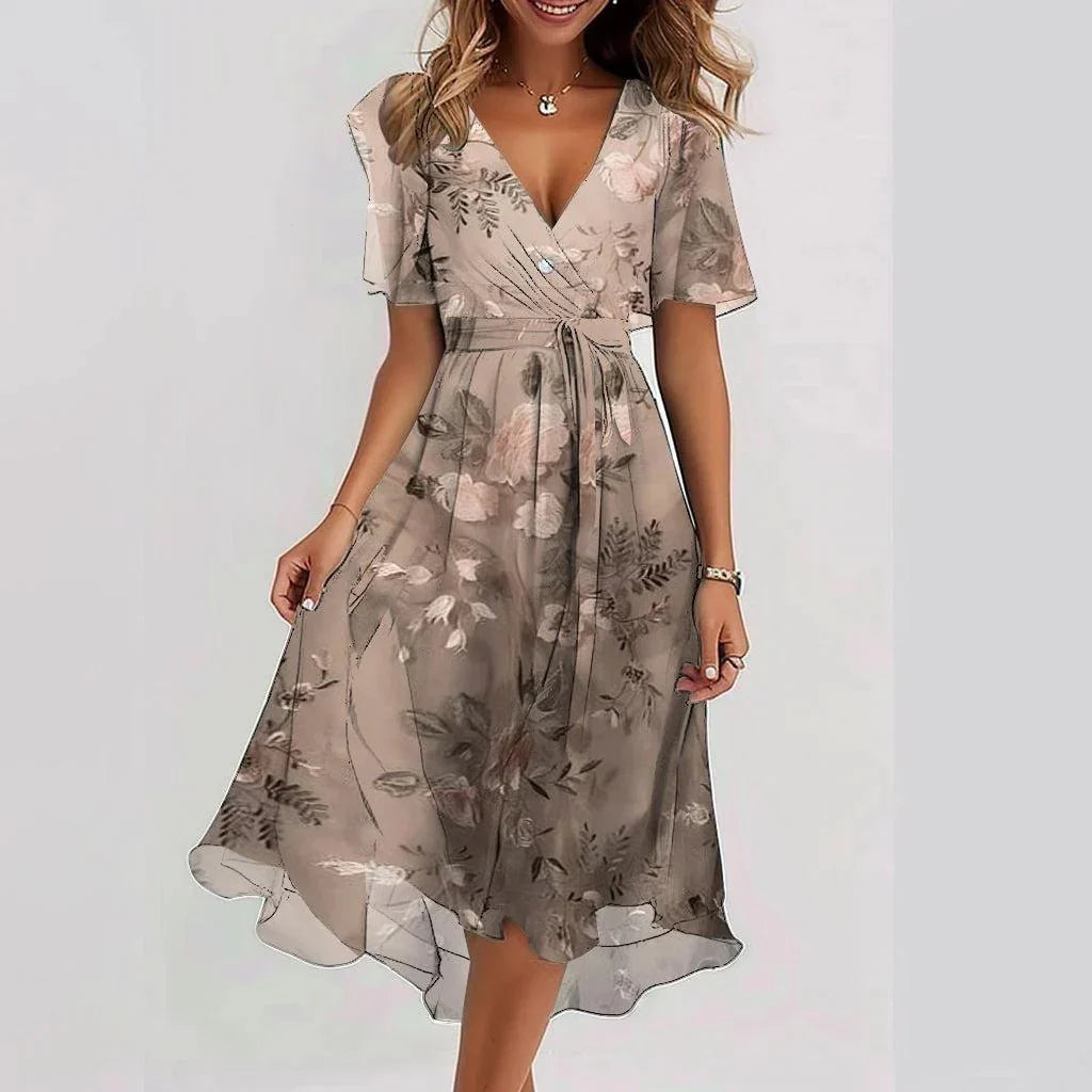 Lynette™ | Elegant Short Sleeve Chiffon Dress