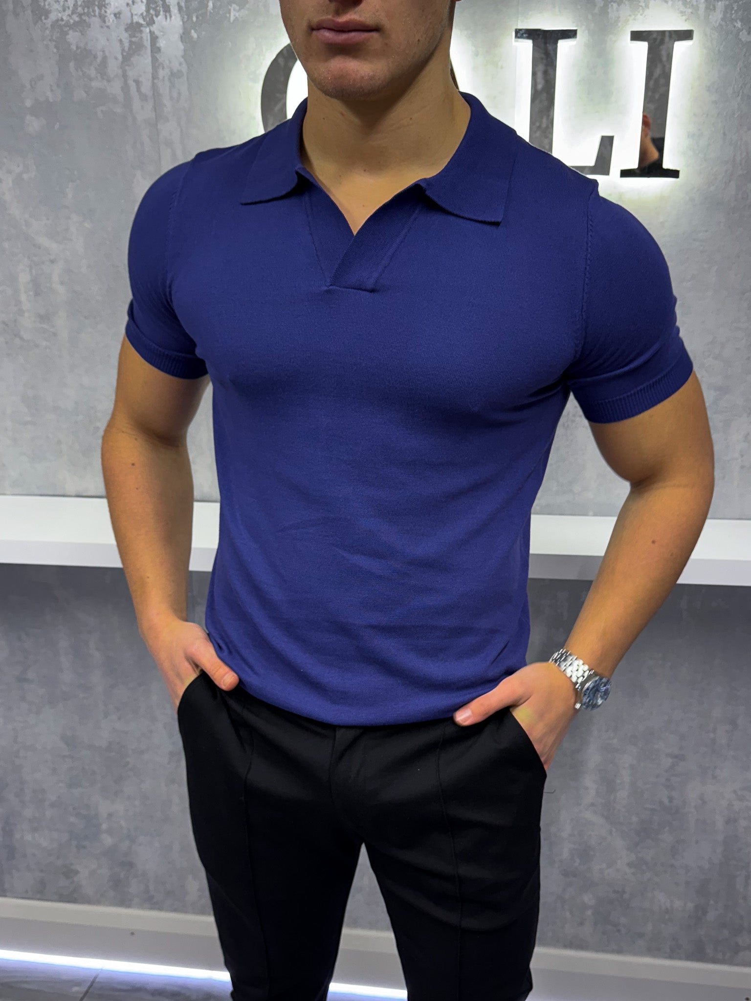 Cuban Collar Polo Shirt Navy