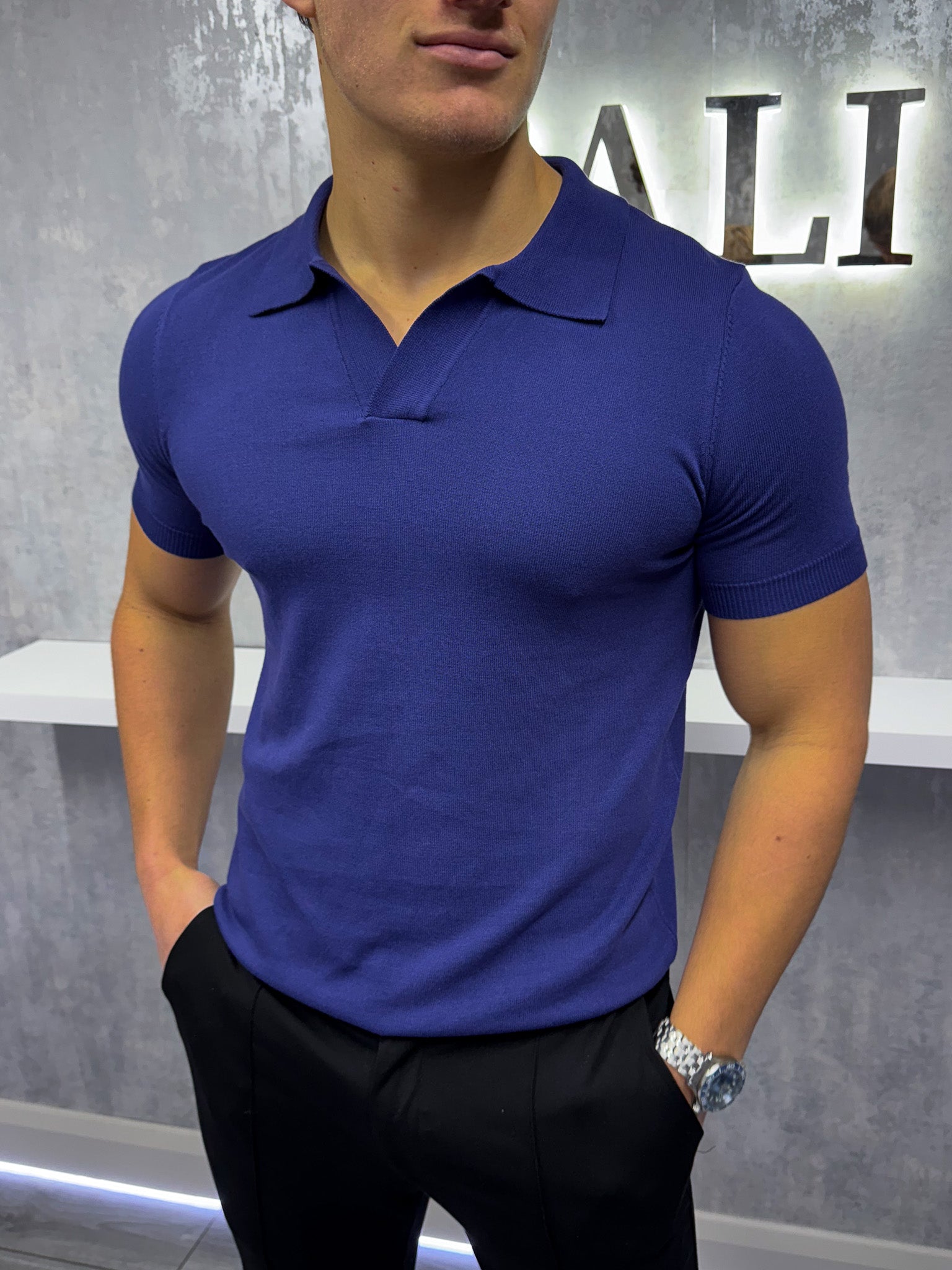 Cuban Collar Polo Shirt Navy