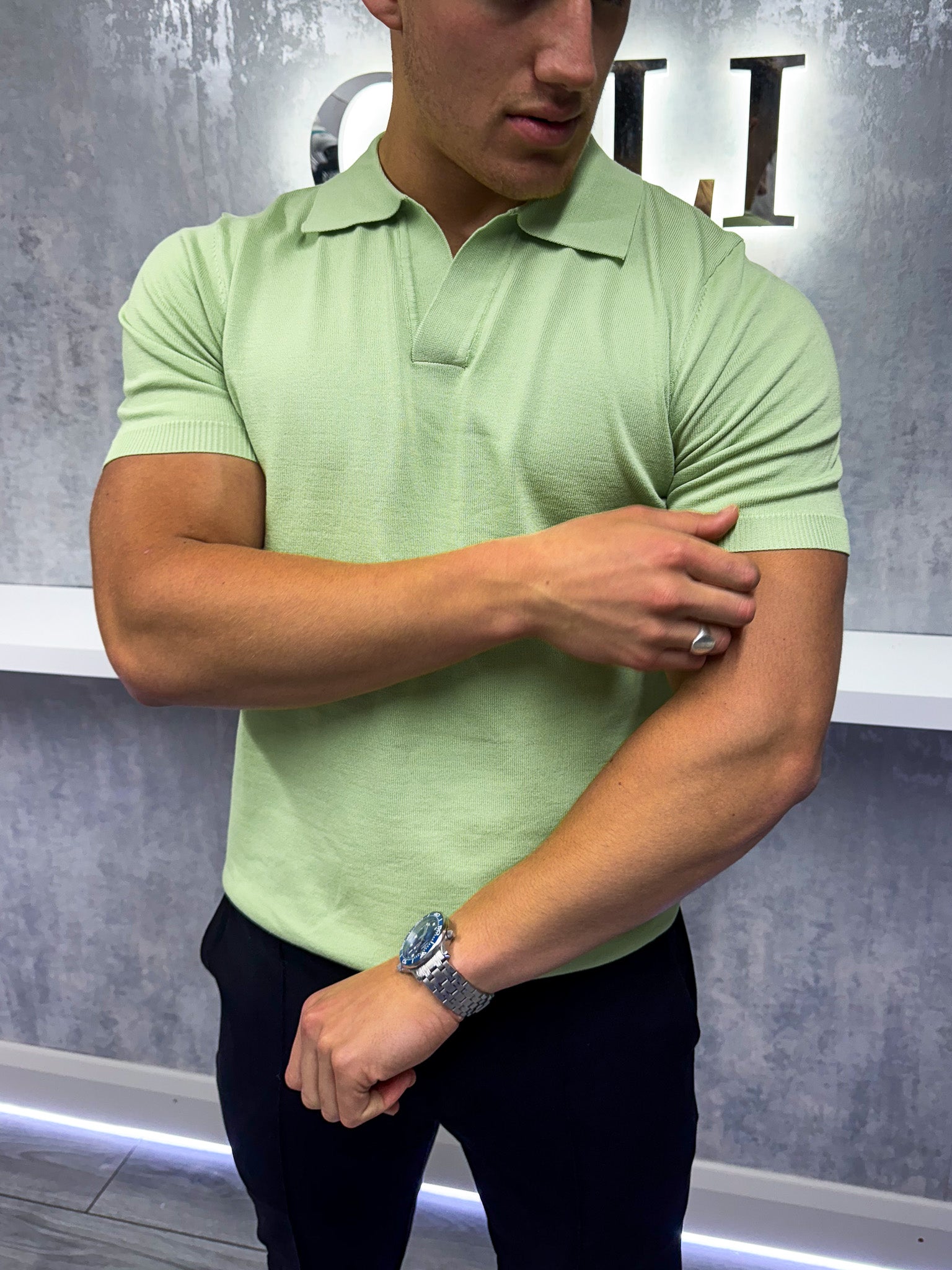 Cuban Collar Polo Shirt Pistachio Green