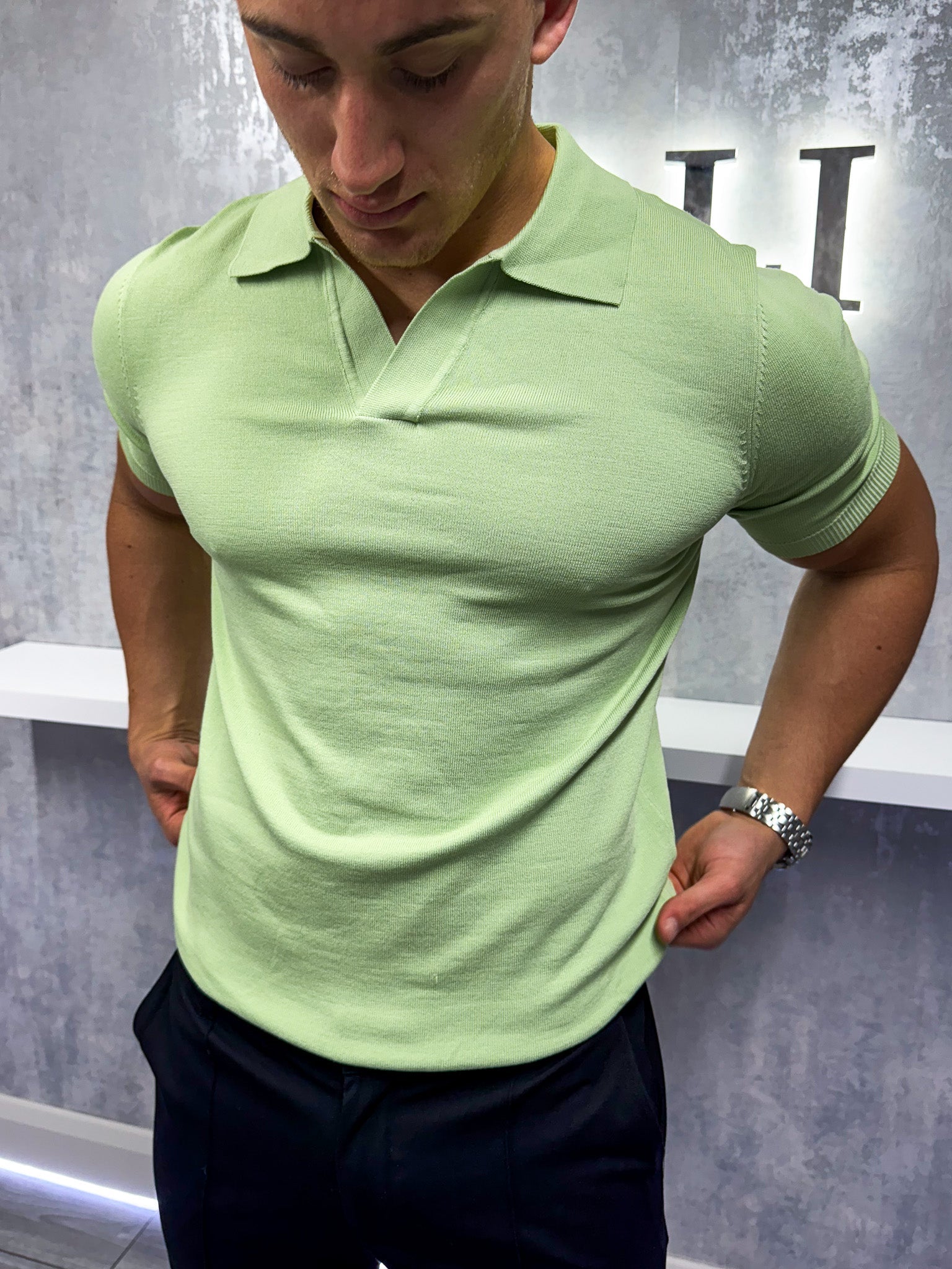 Cuban Collar Polo Shirt Pistachio Green