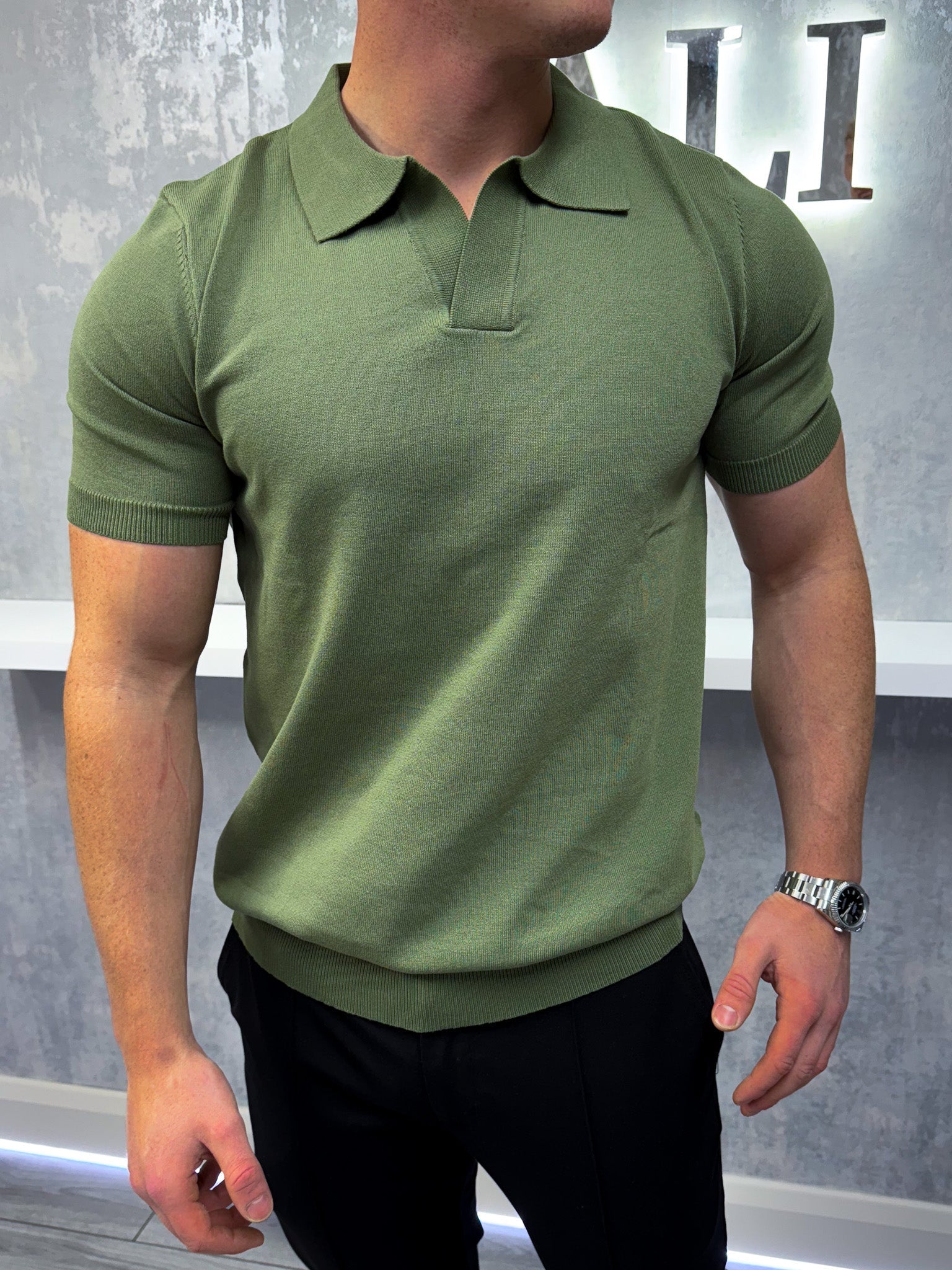 Cuban Collar Polo Shirt Khaki