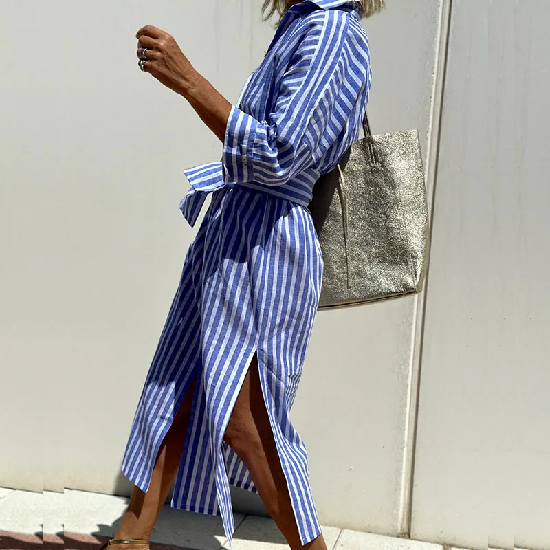 Elegant Striped Shirt Dress