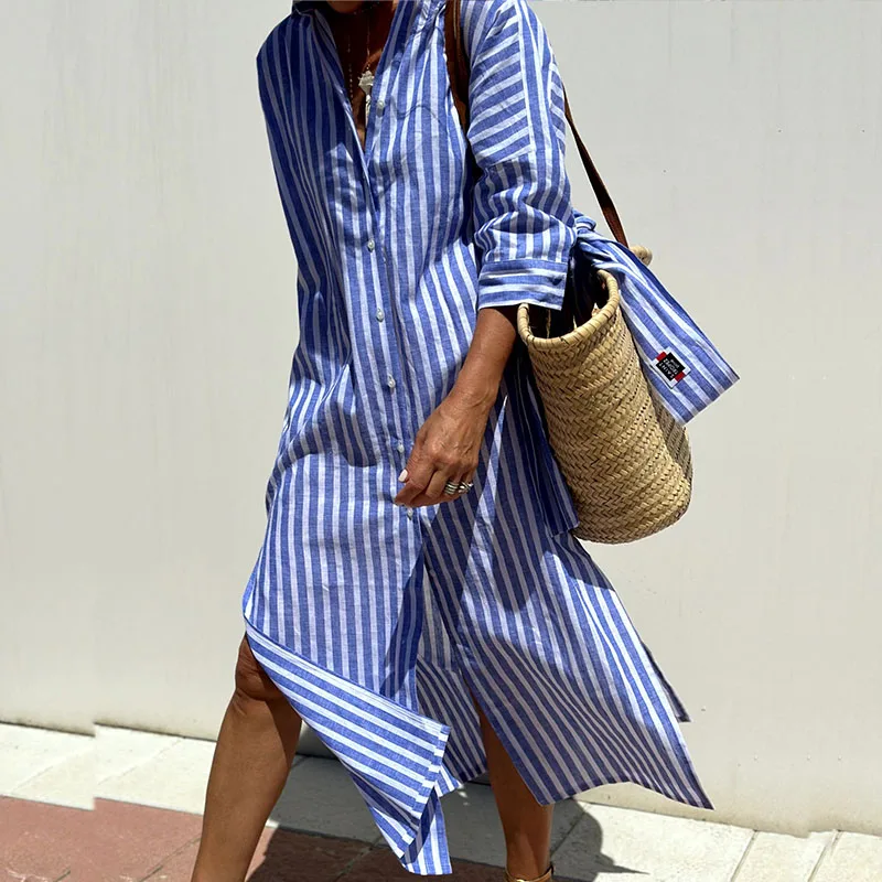 Elegant Striped Shirt Dress