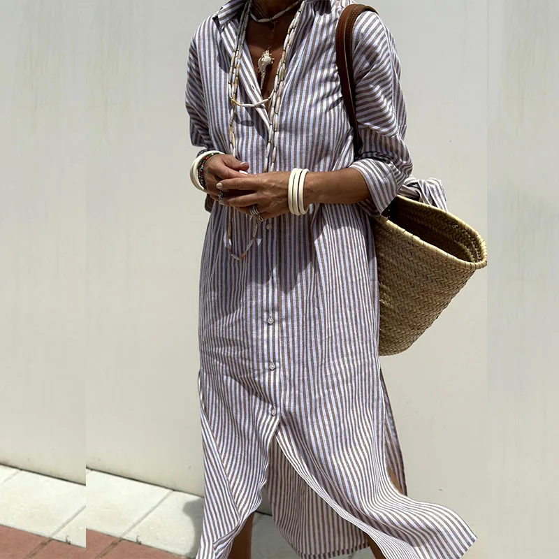 Elegant Striped Shirt Dress