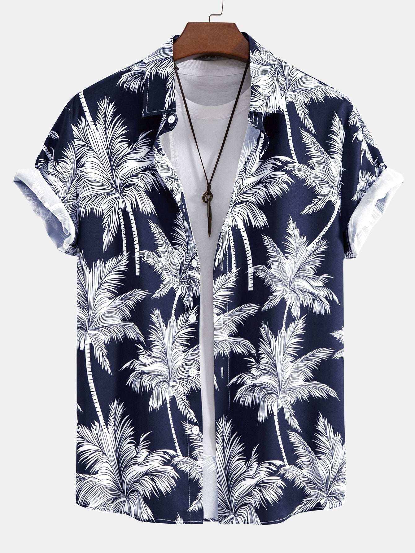 Palm Tree Print Button Up Shirt & Swim Short Set