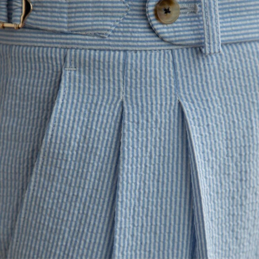 Capri Seersucker Pleated Trousers Soft Blue