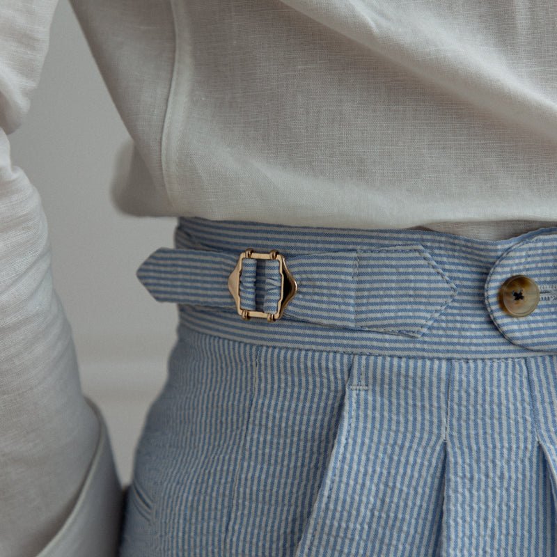 Capri Seersucker Pleated Trousers Soft Blue