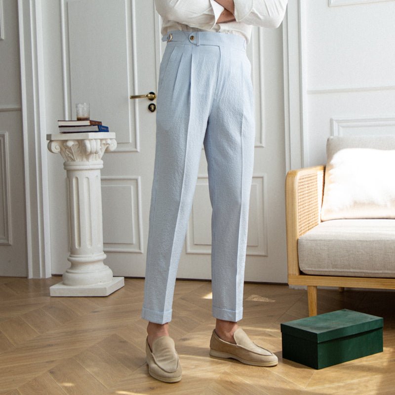 Capri Seersucker Pleated Trousers Soft Blue