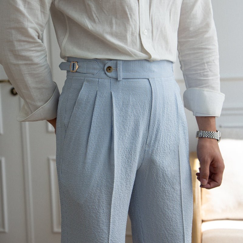 Capri Seersucker Pleated Trousers Soft Blue