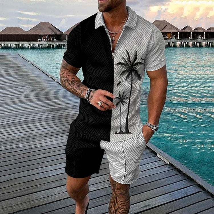 Coconut Tree Polo Shirt And Shorts Set