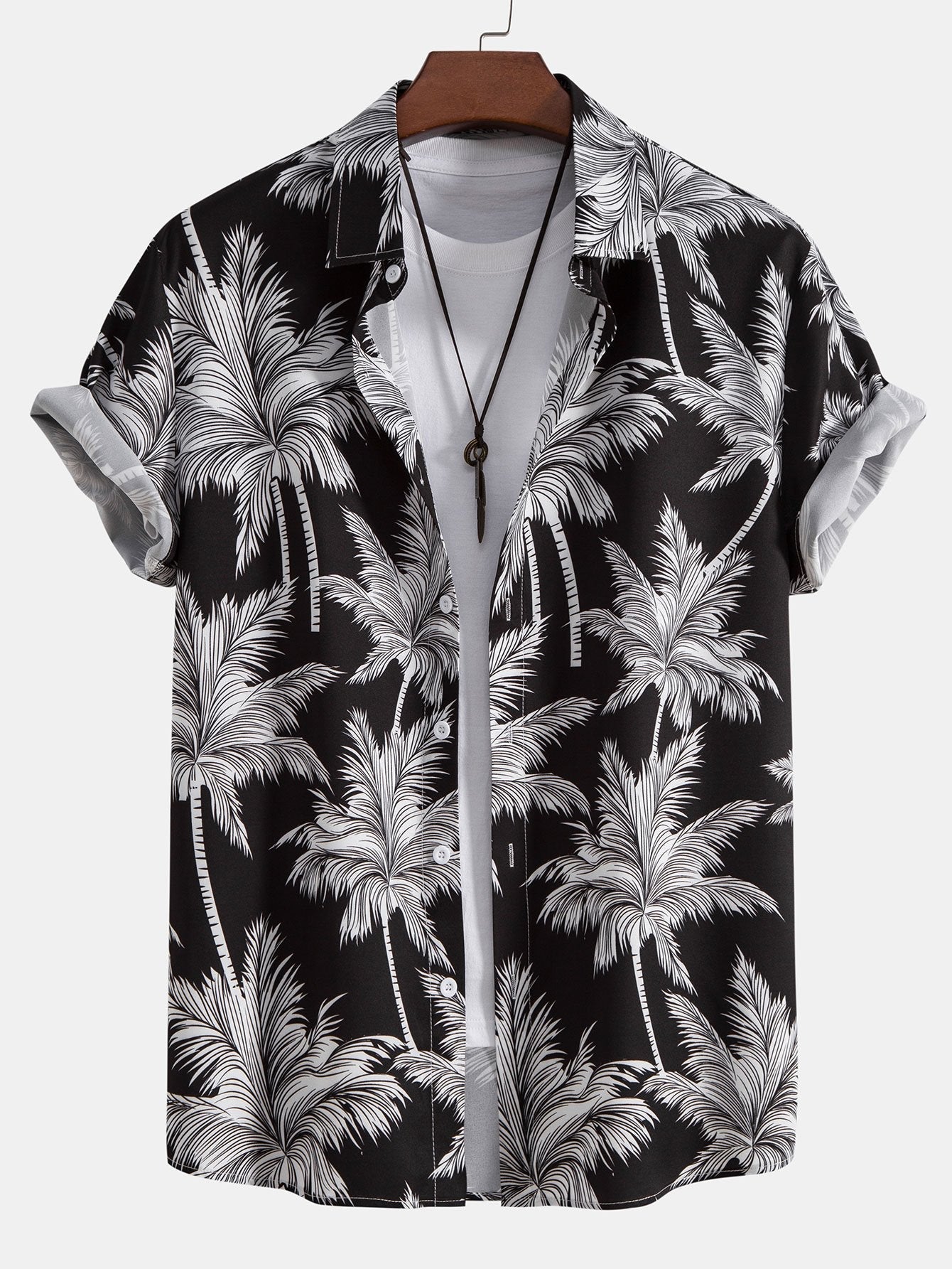 Palm Tree Print Button Up Shirt & Swim Short Set