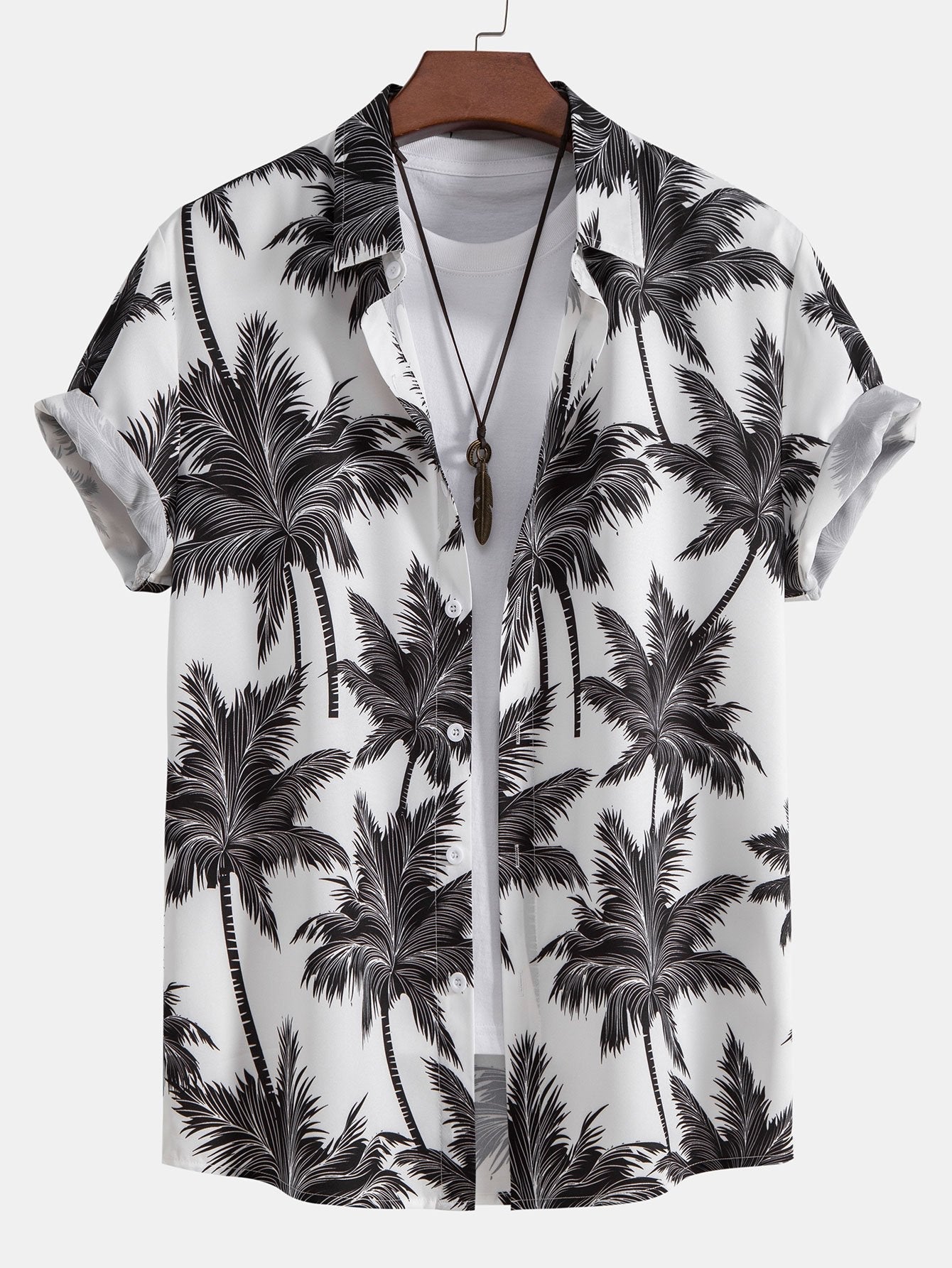 Palm Tree Print Button Up Shirt & Swim Short Set